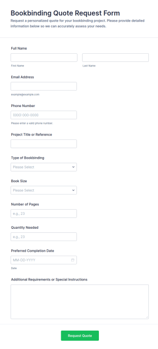 Bookbinding Quote Request Form Template