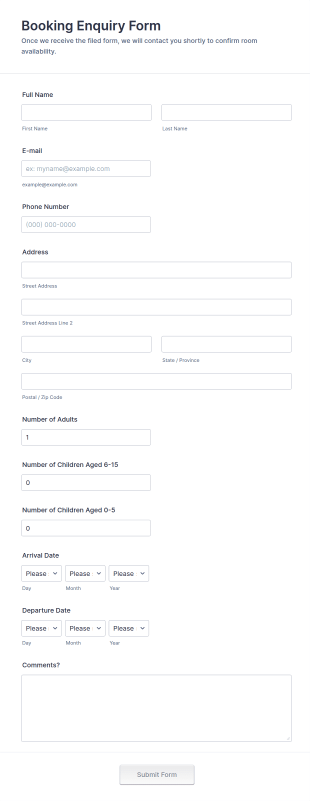 Booking Enquiry Form Template