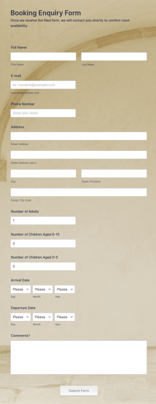 Booking Enquiry Form Template