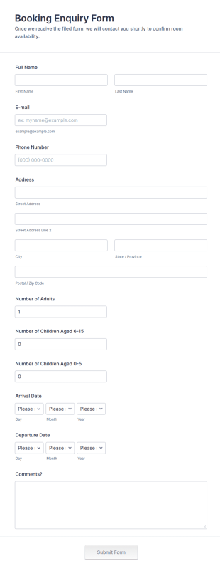 Booking Enquiry Form Template
