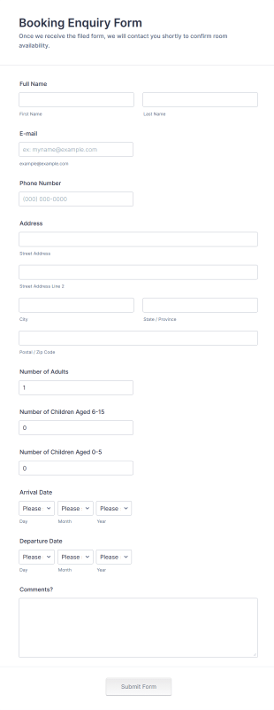 Booking Enquiry Form Template