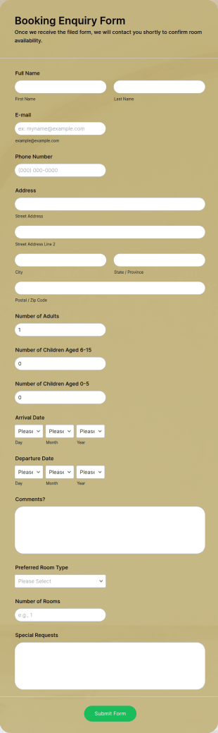 Booking Enquiry Form Template