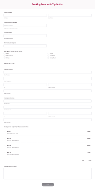 Booking Form With Tip Option