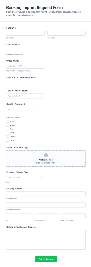 Booking Imprint Request Form Template