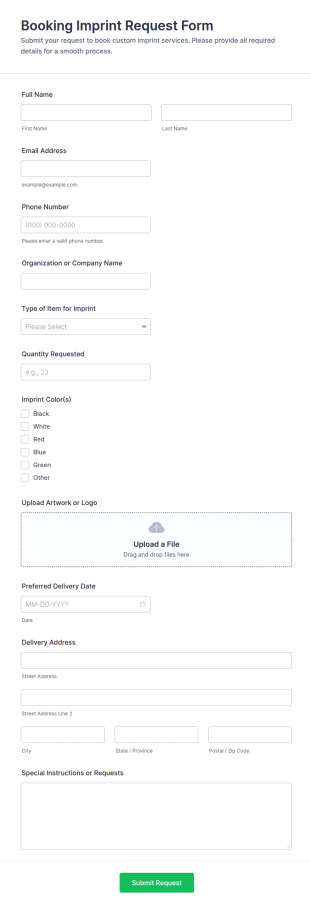 Booking Imprint Request Form Template