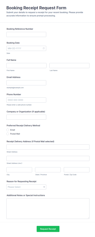 Booking Receipt Request Form Template