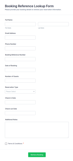 Booking Reference Lookup Form Template