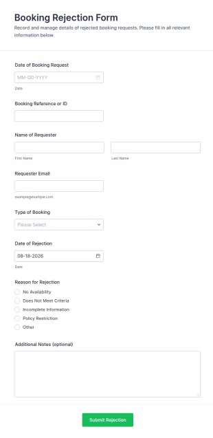 Booking Rejection Form Template