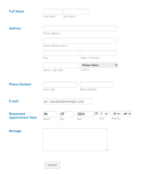 Bookings Contact Form Salon