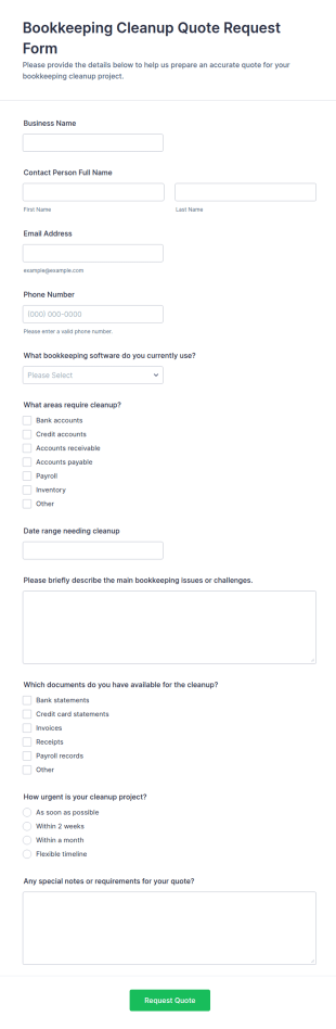 Bookkeeping Cleanup Quote Request Form Template