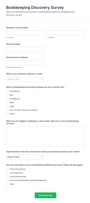 Bookkeeping Discovery Survey Form Template