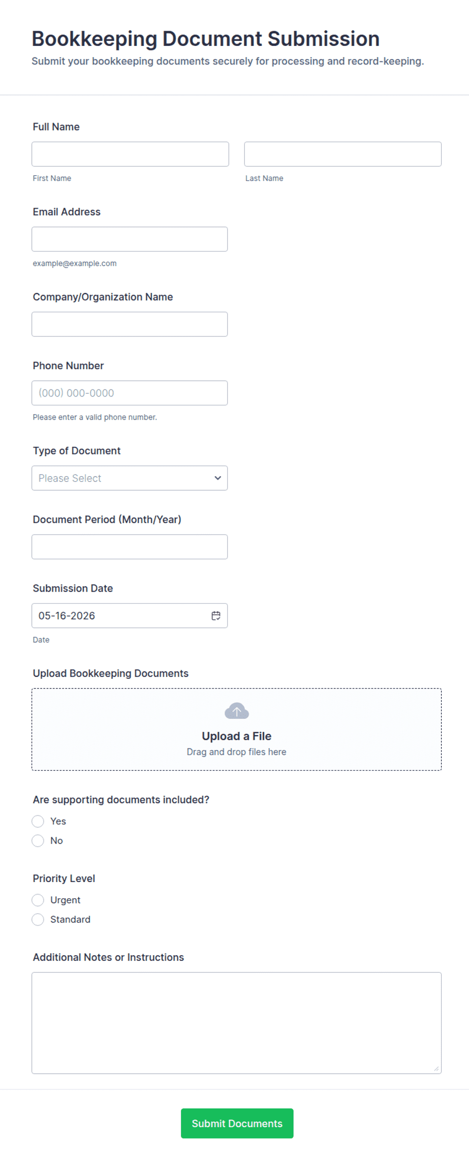 Bookkeeping Document Submission Form Template | Jotform