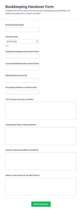 Bookkeeping Handover Form Template
