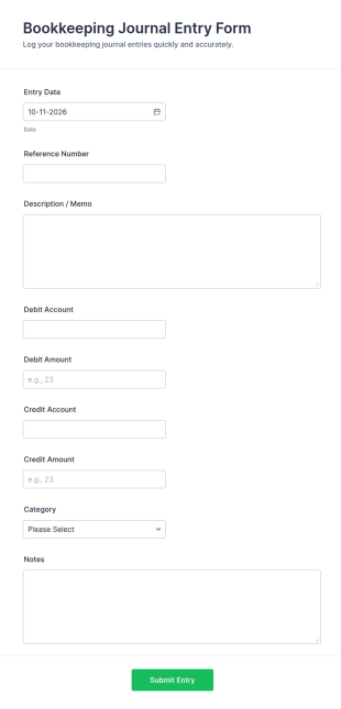 Bookkeeping Journal Entry Form Template