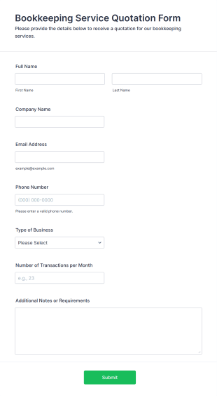 Bookkeeping Service Quotation Form Template