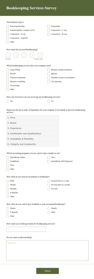 Bookkeeping Services Survey Form Template