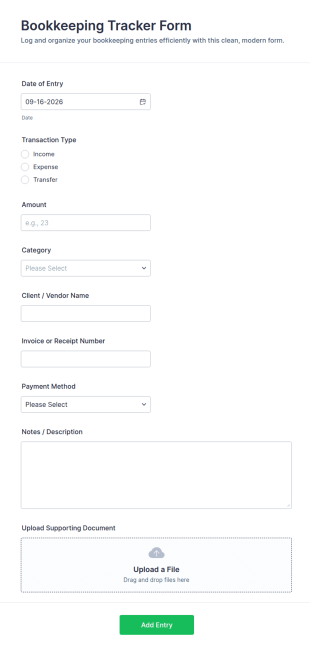 Bookkeeping Tracker Form Template