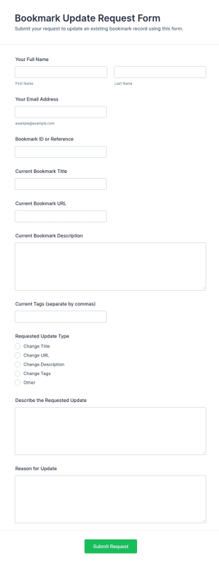 Bookmark Update Request Form Template