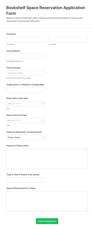 Bookshelf Space Reservation Application Form Template