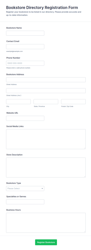 Bookstore Directory Registration Form Template
