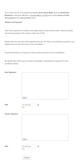 Bookstore Event Agreement Form Template