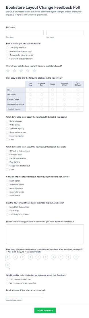Bookstore Layout Change Feedback Poll Form Template