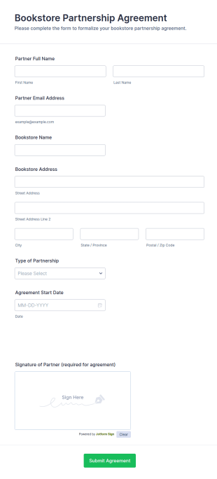 Bookstore Partnership Agreement Form Template