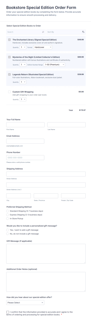 Bookstore Special Edition Order Form Template