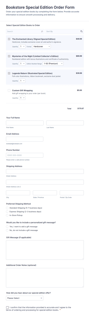 Bookstore Special Edition Order Form Template