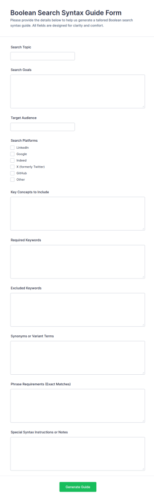 Boolean Search Syntax Guide Form Template