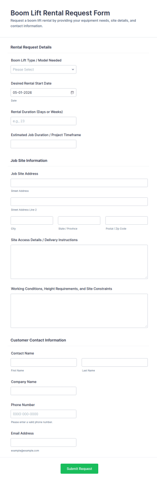 Boom Lift Rental Request Form Template