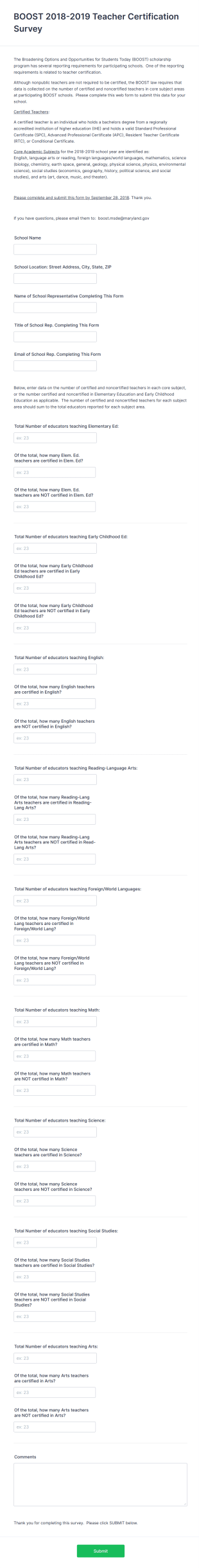 Teacher Certification Report Form Template