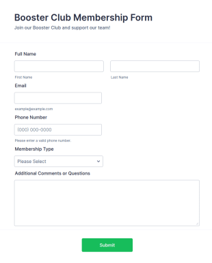 Booster Club Membership Form Template