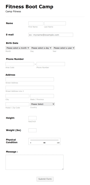 Fitness Boot Camp Registration Form Template