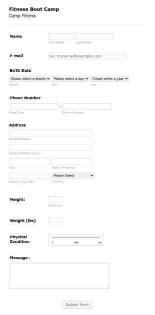 Fitness Boot Camp Registration Form Template