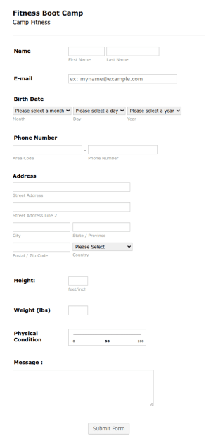 Fitness Boot Camp Registration Form Template
