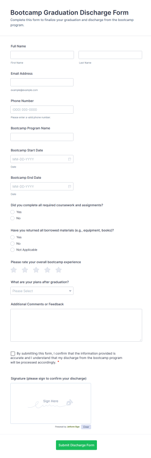 Bootcamp Graduation Discharge Form Template