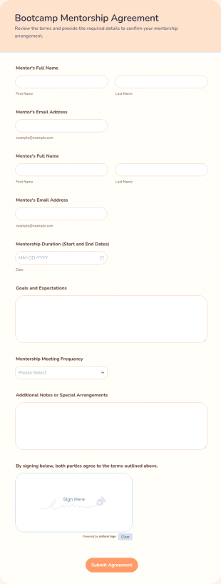 Bootcamp Mentorship Agreement Form Template
