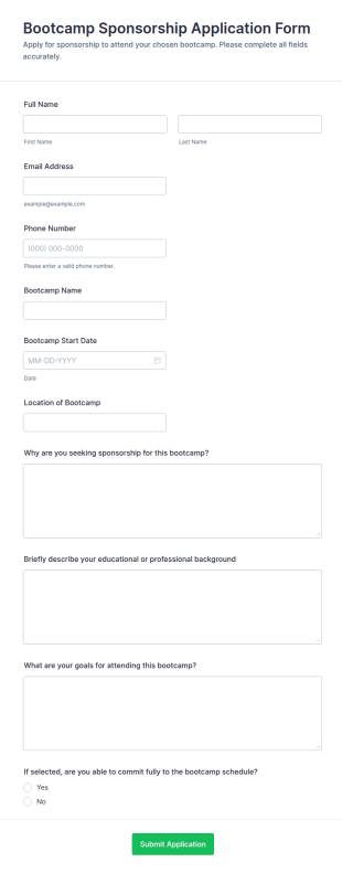 Bootcamp Sponsorship Application Form Template