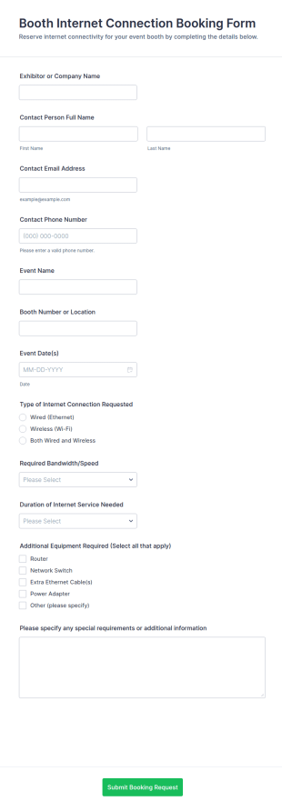 Booth Internet Connection Booking Form Template