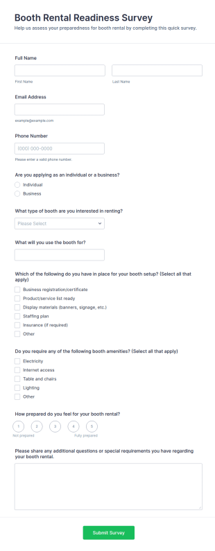 Booth Rental Readiness Survey Form Template