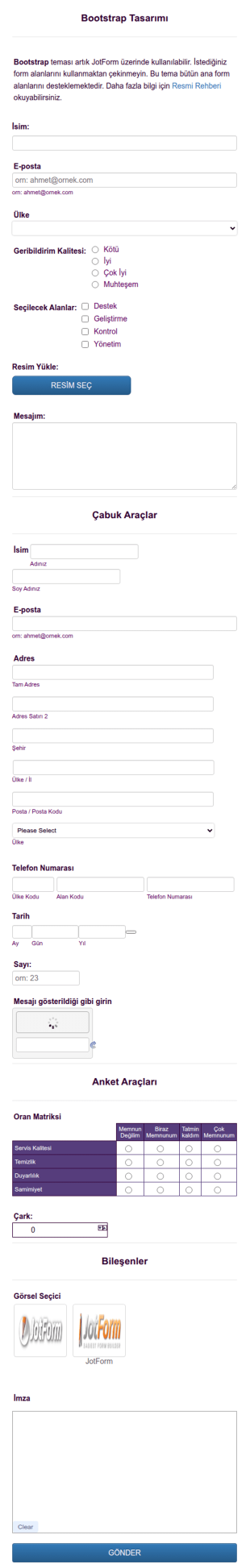 Bootstrap Tasarımı Form Şablonu