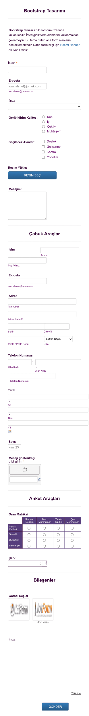Bootstrap Tasarımı Form Şablonu