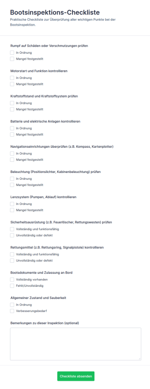 Bootsüberprüfung Checkliste Formular