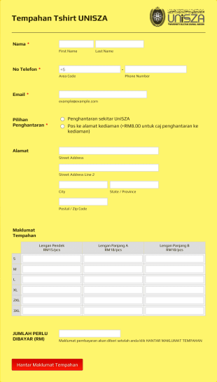 Borang Tempahan T Shirt Form Template