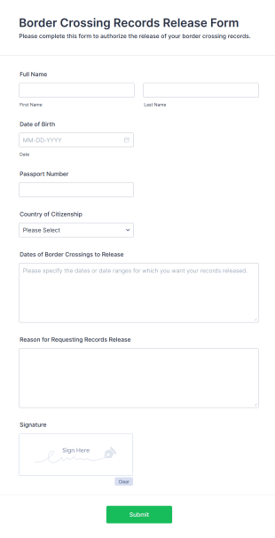 Border Crossing Records Release Form Template