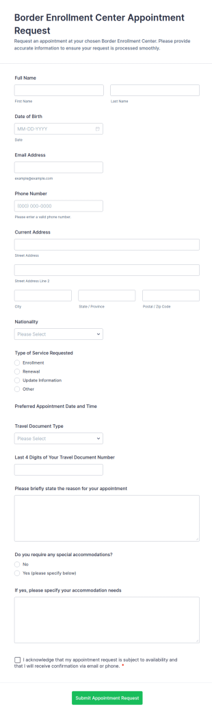 Border Enrollment Center Appointment Request Form Template