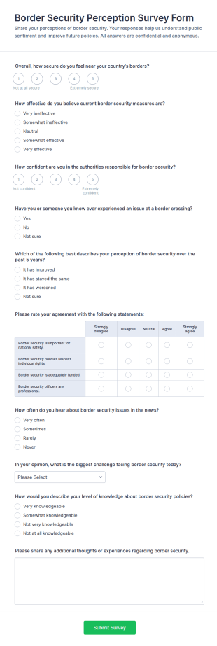 Border Security Perception Survey Form Template