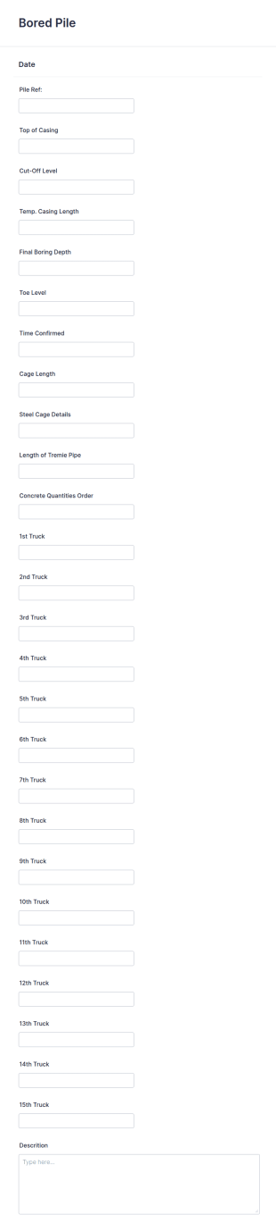 Bored Pile Record Form Template