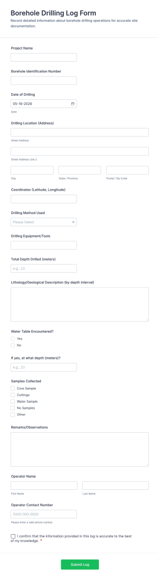 Borehole Drilling Log Form Template